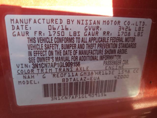 Photo 10 from auction – 2016 NISSAN VERSA S with VIN 3N1CN7AP1GL909156