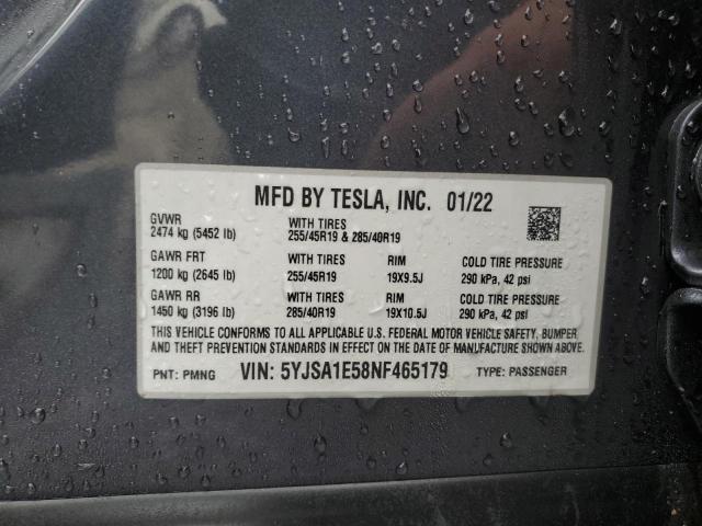 Photo 10 from auction – 2022 TESLA MODEL S with VIN 5YJSA1E58NF465179