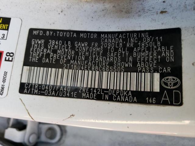 Photo 10 from auction – 2011 TOYOTA COROLLA BA with VIN 2T1BU4EE8BC665505
