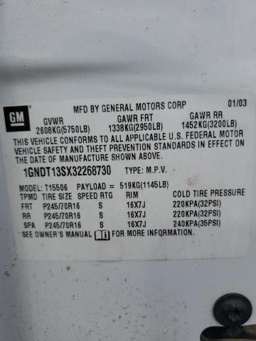 Photo 10 from auction – 2003 CHEVROLET TRAILBLAZE with VIN 1GNDT13SX32268730