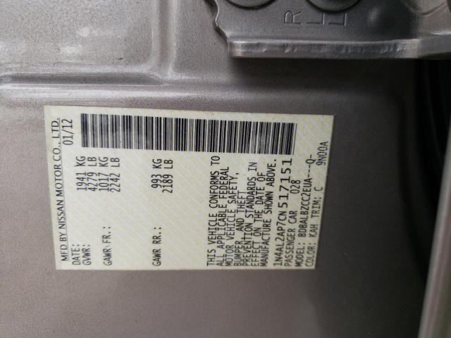 Photo 10 from auction – 2012 NISSAN ALTIMA BAS with VIN 1N4AL2AP7CN517151