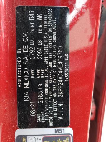 Photo 10 from auction – 2021 KIA FORTE FE with VIN 3KPF24AD4ME409760