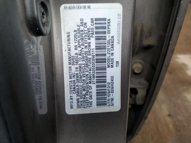 Photo 10 from auction – 2003 TOYOTA COROLLA CE with VIN 2T1BR32E03C050111