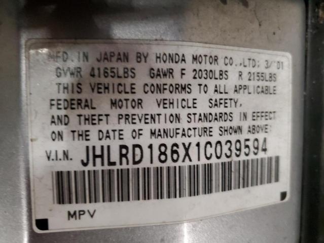 Photo 10 from auction – 2001 HONDA CR-V EX with VIN JHLRD186X1C039594