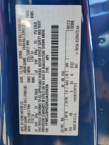 Photo 10 from auction – 2019 FORD ESCAPE SEL with VIN 1FMCU9HD2KUA55859