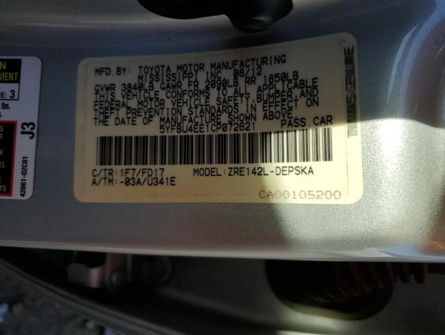 Photo 10 from auction – 2012 TOYOTA COROLLA BA with VIN 5YFBU4EE1CP072621