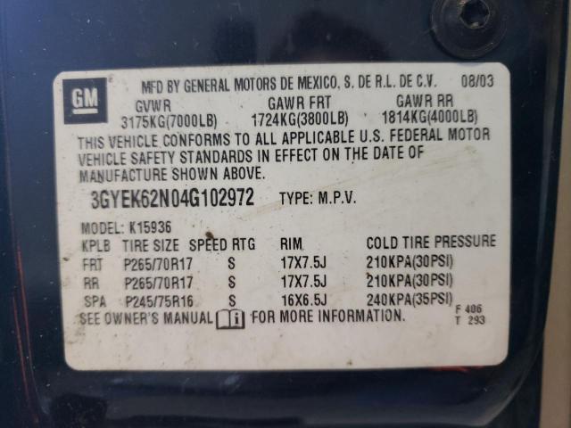 Photo 10 from auction – 2004 CADILLAC ESCALADE E with VIN 3GYEK62N04G102972