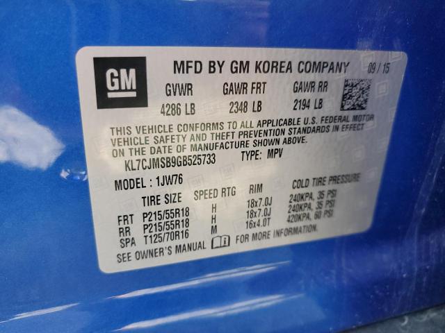 Photo 10 from auction – 2016 CHEVROLET TRAX LTZ with VIN KL7CJMSB9GB525733