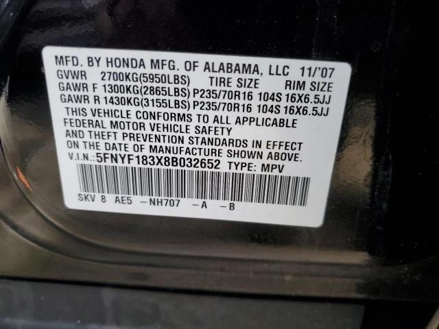 Photo 10 from auction – 2008 HONDA PILOT SE with VIN 5FNYF183X8B032652