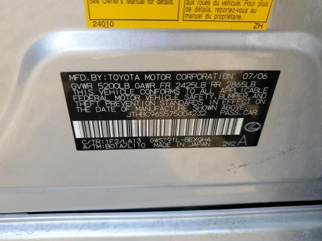 Photo 10 from auction – 2007 LEXUS GS 450H with VIN JTHBC96S575004232