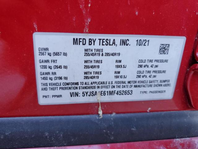 Photo 10 from auction – 2021 TESLA MODEL S with VIN 5YJSA1E61MF452653