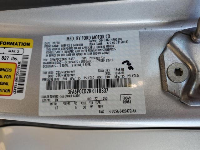 Photo 10 from auction – 2019 FORD FUSION SEL with VIN 3FA6P0CD2KR118337