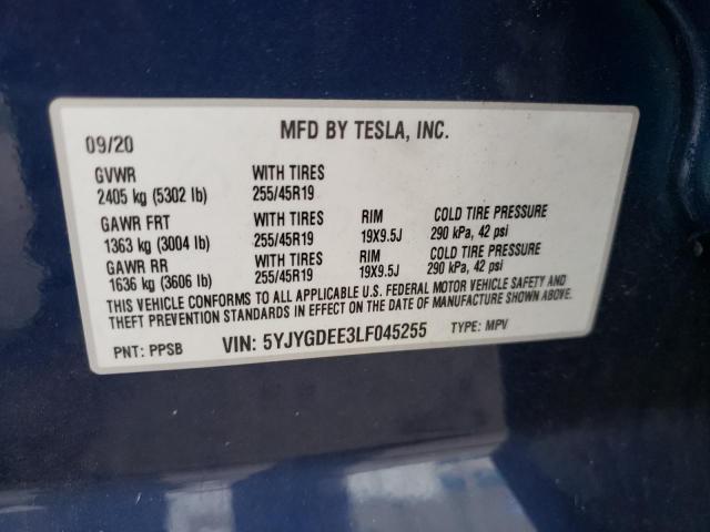 Photo 10 from auction – 2020 TESLA MODEL Y with VIN 5YJYGDEE3LF045255