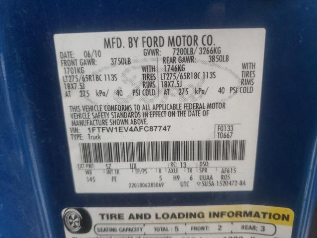 Photo 10 from auction – 2010 FORD F150 SUPER with VIN 1FTFW1EV4AFC87747