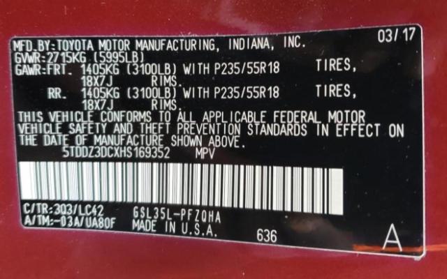 Photo 10 from auction – 2017 TOYOTA SIENNA XLE with VIN 5TDDZ3DCXHS169352