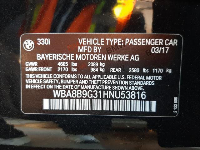 Photo 10 from auction – 2017 BMW 330 I with VIN WBA8B9G31HNU53816