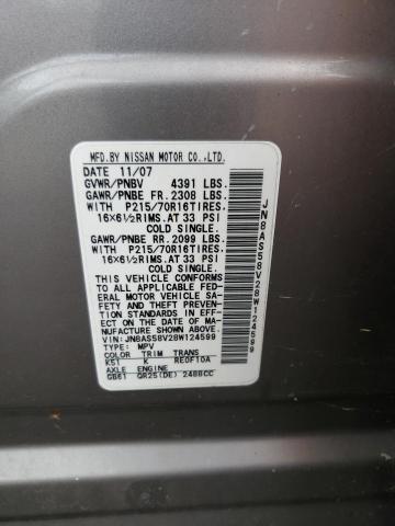Photo 10 from auction – 2008 NISSAN ROGUE with VIN JN8AS58V28W124599