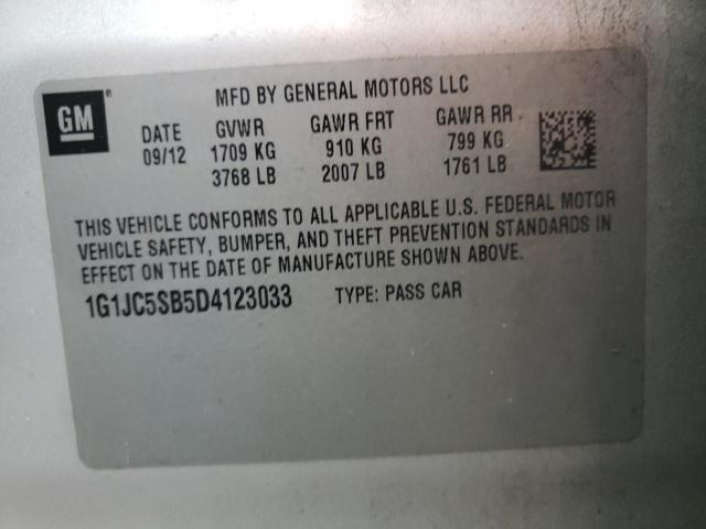 Photo 10 from auction – 2013 CHEVROLET SONIC LT with VIN 1G1JC5SB5D4123033