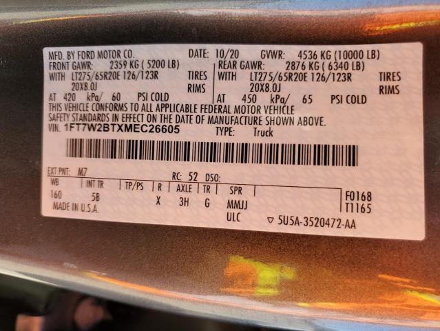 Photo 10 from auction – 2021 FORD F250 SUPER with VIN 1FT7W2BTXMEC26605