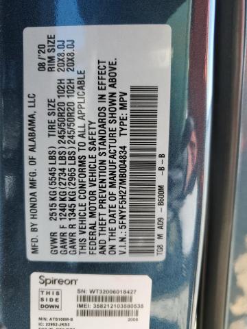 Photo 10 from auction – 2021 HONDA PILOT SE with VIN 5FNYF5H27MB004834