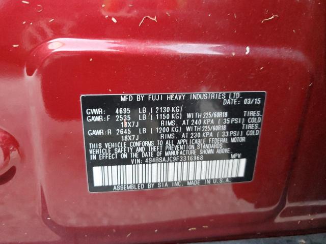 Photo 10 from auction – 2015 SUBARU OUTBACK 2. with VIN 4S4BSAJC9F3316968