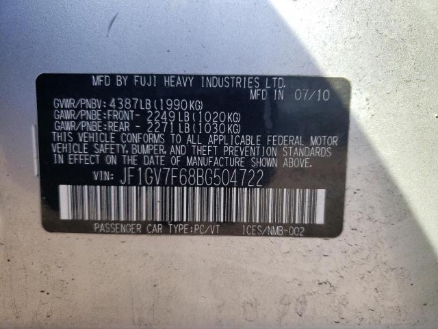 Photo 10 from auction – 2011 SUBARU IMPREZA WR with VIN JF1GV7F68BG504722