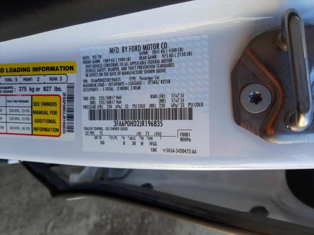 Photo 10 from auction – 2018 FORD FUSION SE with VIN 3FA6P0HD2JR196835