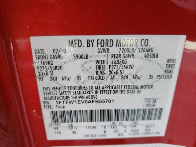 Photo 10 from auction – 2010 FORD F150 SUPER with VIN 1FTFW1EV0AFB55701