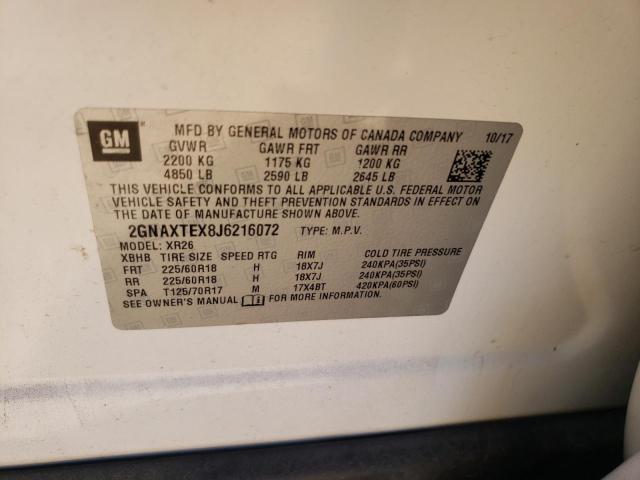 Photo 10 from auction – 2018 CHEVROLET EQUINOX LT with VIN 2GNAXTEX8J6216072