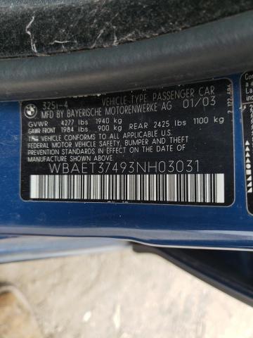 Photo 10 from auction – 2003 BMW 325 I with VIN WBAET37493NH03031