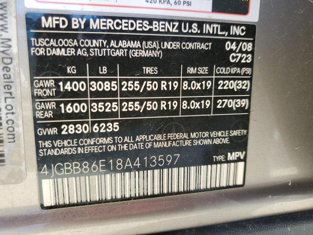 Photo 10 from auction – 2008 MERCEDES-BENZ ML 350 with VIN 4JGBB86E18A413597