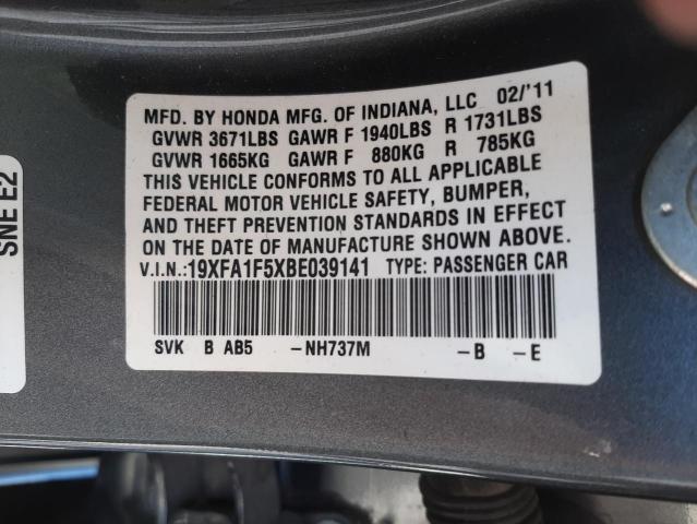 Photo 10 from auction – 2011 HONDA CIVIC LX with VIN 19XFA1F5XBE039141