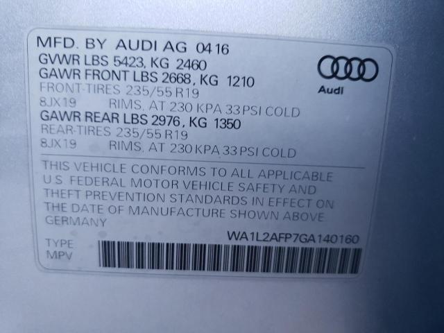 Photo 10 from auction – 2016 AUDI Q5 PREMIUM with VIN WA1L2AFP7GA140160