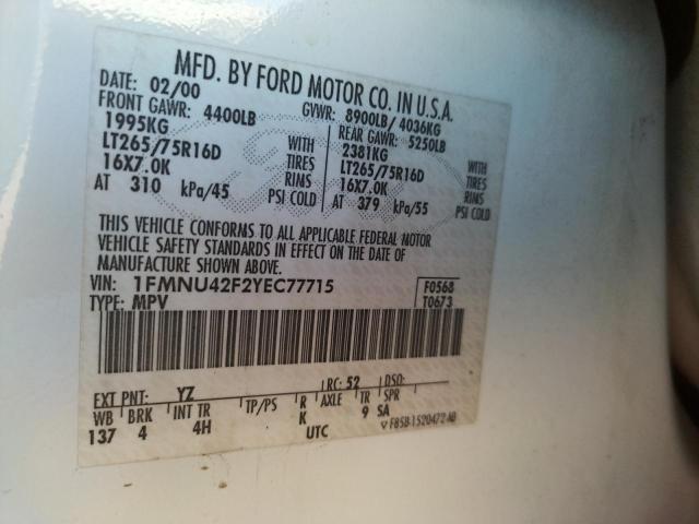 Photo 10 from auction – 2000 FORD EXCURSION with VIN 1FMNU42F2YEC77715