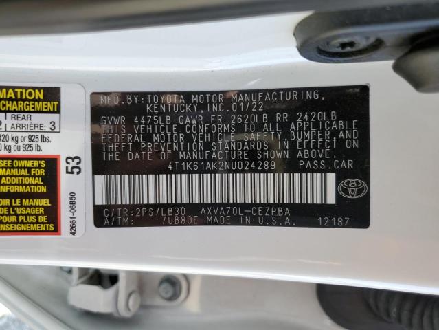 Photo 10 from auction – 2022 TOYOTA CAMRY XSE with VIN 4T1K61AK2NU024289