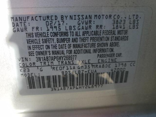 Photo 10 from auction – 2017 NISSAN SENTRA S with VIN 3N1AB7AP6HY268977