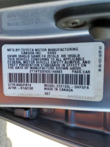 Photo 10 from auction – 2003 TOYOTA COROLLA MA with VIN 2T1KY32E63C146683