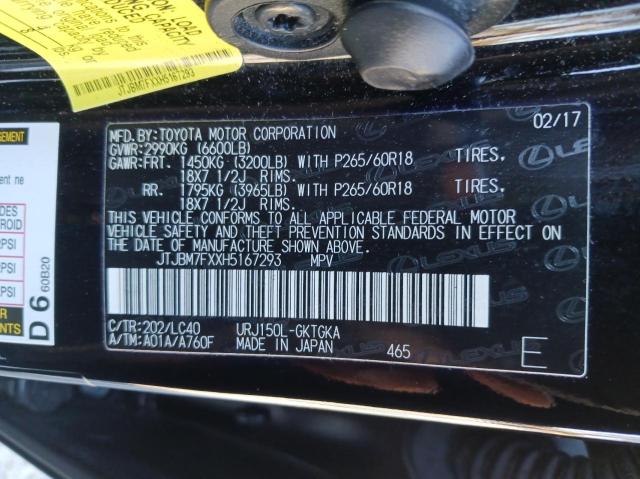 Photo 10 from auction – 2017 LEXUS GX 460 with VIN JTJBM7FXXH5167293