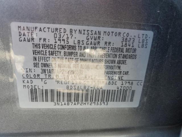 Photo 10 from auction – 2017 NISSAN SENTRA S with VIN 3N1AB7AP2HY295593