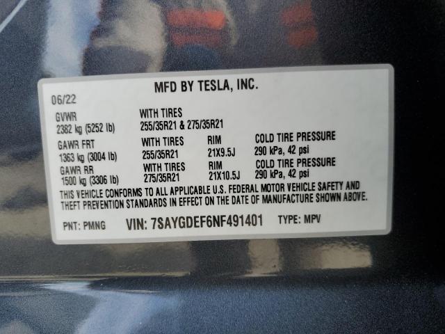 Foto 10 de la subasta – 2022 TESLA MODEL Y con VIN 7SAYGDEF6NF491401