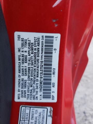 Photo 10 from auction – 2003 HONDA CIVIC EX with VIN 1HGEM21913L075216