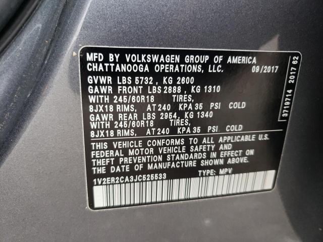 Photo 10 from auction – 2018 VOLKSWAGEN ATLAS SEL with VIN 1V2ER2CA3JC525533