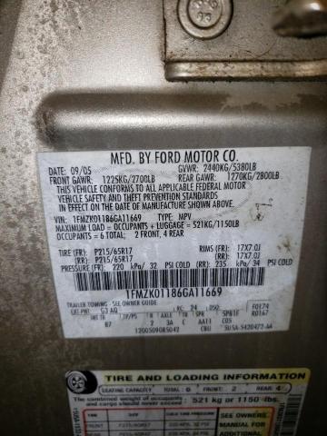 Photo 10 from auction – 2006 FORD FREESTYLE with VIN 1FMZK01186GA11669