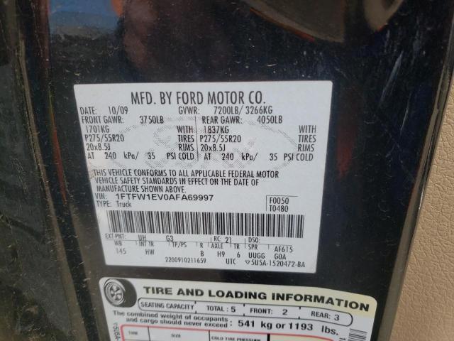Photo 10 from auction – 2010 FORD F150 SUPER with VIN 1FTFW1EV0AFA69997
