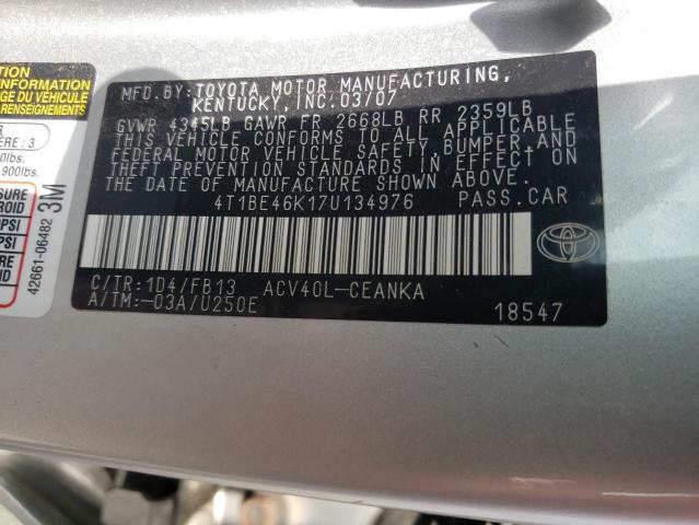 Photo 10 from auction – 2007 TOYOTA CAMRY CE with VIN 4T1BE46K17U134976