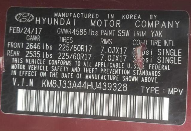 Photo 10 from auction – 2017 HYUNDAI TUCSON LIM with VIN KM8J33A44HU439328