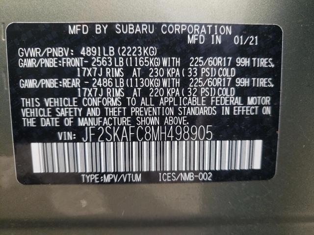 Zdjęcie 10 z aukcji – 2021 SUBARU FORESTER P z VIN JF2SKAFC8MH498905