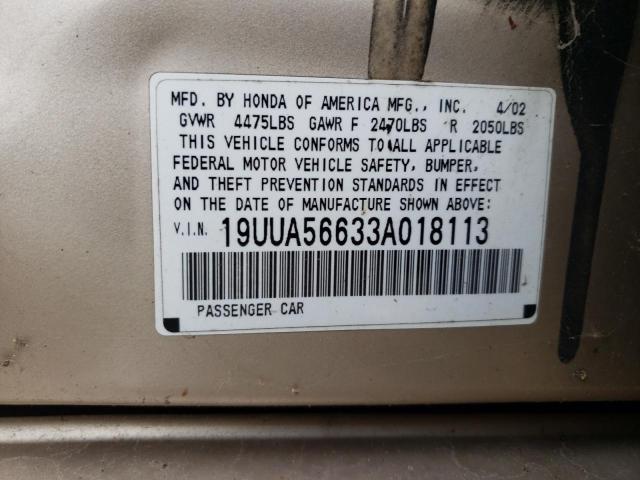 Photo 10 from auction – 2003 ACURA 3.2TL with VIN 19UUA56633A018113