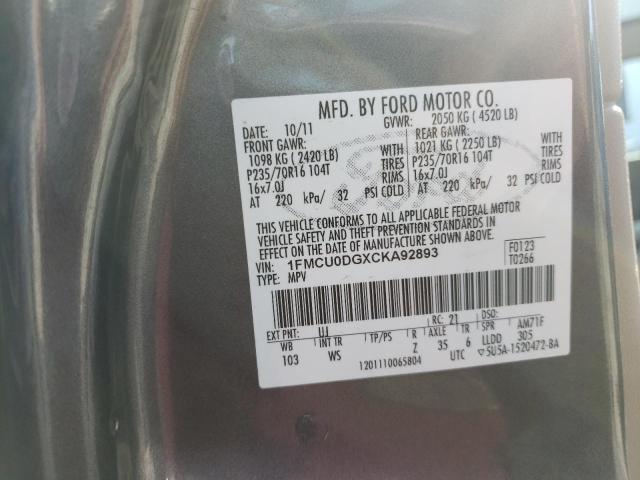 Photo 10 from auction – 2012 FORD ESCAPE XLT with VIN 1FMCU0DGXCKA92893