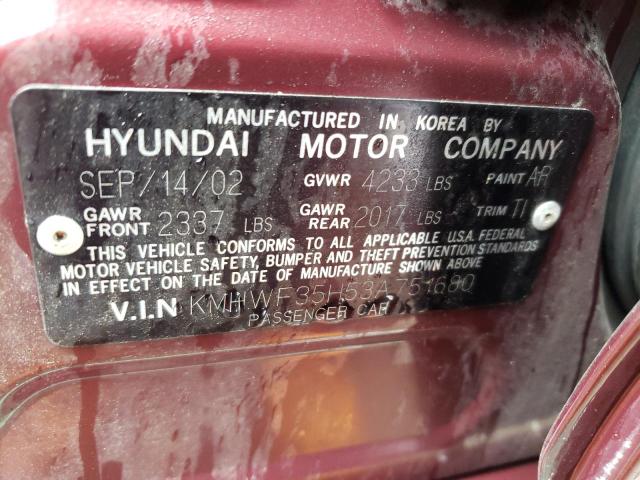 Photo 10 from auction – 2003 HYUNDAI SONATA GLS with VIN KMHWF35H53A751680